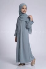 Colored Front Open Abaya in Nida Fabric For Kids OL-753 - Image 5