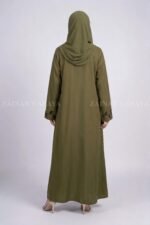 Olive Green Maxi Abaya with Embroidery on Front & Sleeve Cuffs OL-0774 - Image 6