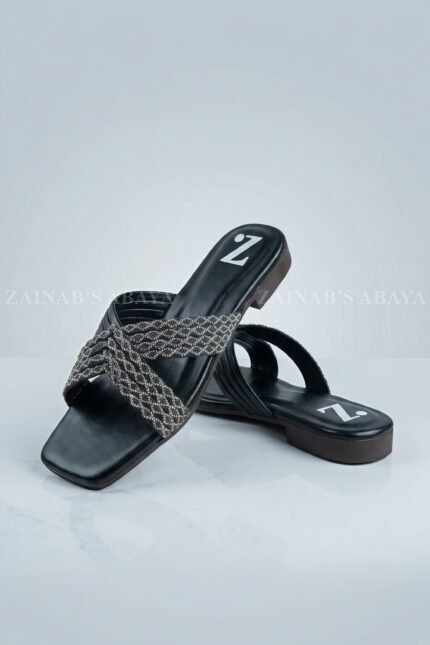 Black Crystal Cross Flats Slipper Z 120