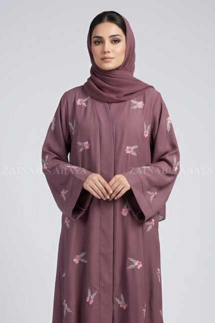 Front Open Abaya for women in Nida Fabric includes a matching scarf in chiffon fabric.