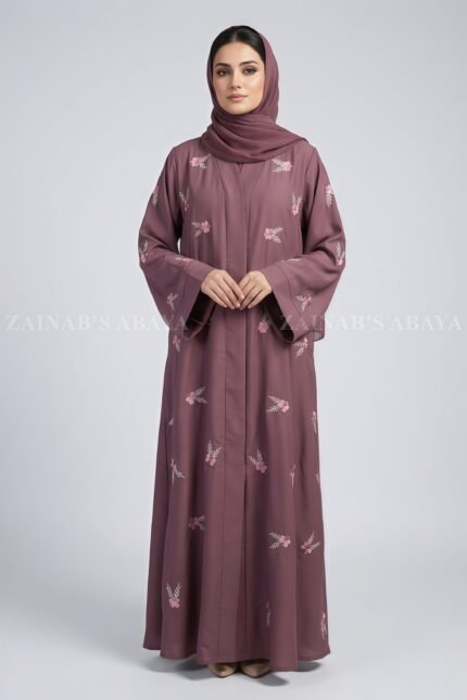 Front Open Abaya for women in Nida Korean Fabric with a matching scarf in chiffon fabric