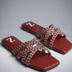Red Multi Strap Crystal Flat Slippers Z 121