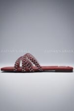 Red Multi Strap Crystal Flat Slippers Z 121 - Image 5