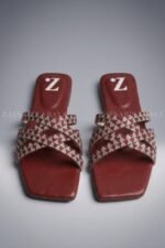 Red Multi Strap Crystal Flat Slippers Z 121 - Image 2