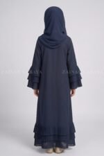 Front Open Abaya for Kida in Navy Nida Korean Fabric includes a matching scarf in chiffon