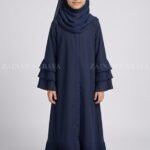 Front Open Abaya for Kida in Navy Nida Korean Fabric includes a matching scarf in chiffon