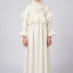 Kids Maxi Abaya in White Color with a matching scarf