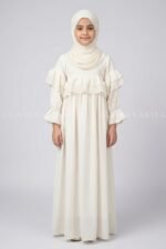 Kids Maxi Abaya in White Color with a matching scarf