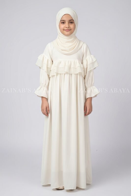 Kids Maxi Abaya in White Color with a matching scarf
