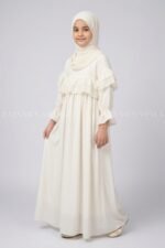 Kids Maxi Abaya in White Color with a matching scarf