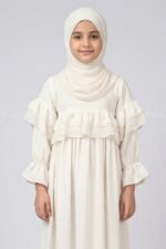 Kids Maxi Abaya in White Color with a matching scarf