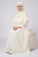 Kids Maxi Abaya in White Color with a matching scarf