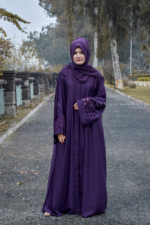 Purple Front Open Gown Abaya with a matching scarf