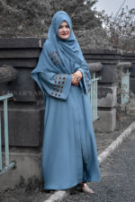 Jade Front Open Gown Abaya with a matching scarf