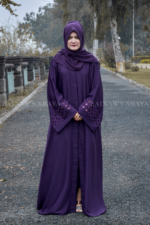 Purple Front Open Gown Abaya with a matching scarf