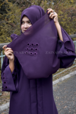 Purple Front Open Gown Abaya with a matching scarf