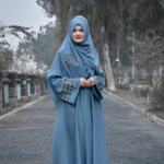 Jade Front Open Gown Abaya with a matching scarf