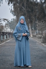 Jade Front Open Gown Abaya with a matching scarf