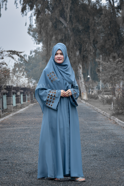 Jade Front Open Gown Abaya with a matching scarf