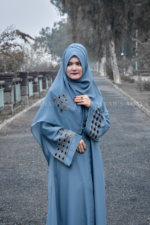 Jade Front Open Gown Abaya with a matching scarf