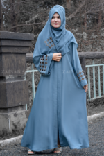 Jade Front Open Gown Abaya with a matching scarf