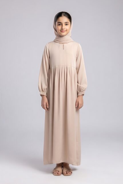 Kids Maxi Abaya in peach Color with a matching scarf