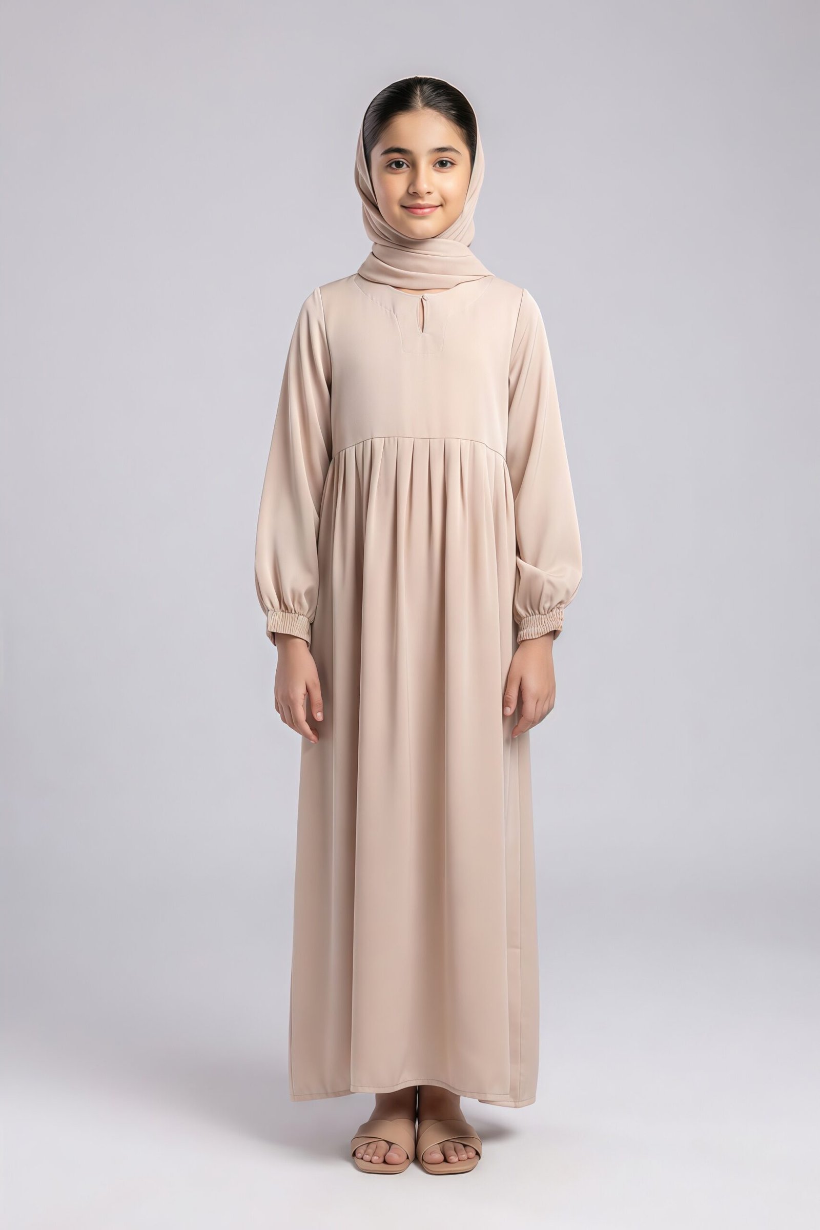 Kids Maxi Abaya - Zainab Designer Abaya Kids Maxi Abaya in peach Color with a matching scarf