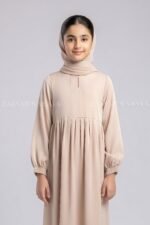 Kids Maxi Abaya in peach Color with a matching scarf