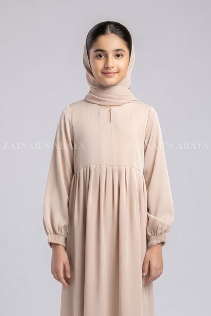 Kids Maxi Abaya in peach Color with a matching scarf