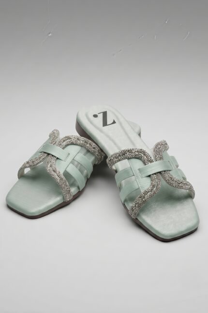 Mint Crystal Women Flat Slippers Z 123