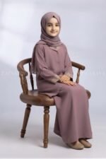 Kids Co-Ord Set Abaya in Coat Style Collar with a matching scarf