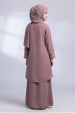 Kids Co-Ord Set Abaya in Coat Style Collar with a matching scarf in chiffon fabric.