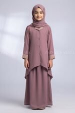 Kids Coat Style Collar Co-Ord Set abaya with a matching scarf