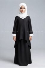 Kids Coat Style Collar Co-Ord Set abaya with a matching scarf