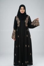 Black Front Open Abaya with Embroidery OL 0466 - Image 4