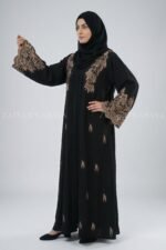 Black Front Open Abaya with Embroidery OL 0466 - Image 3