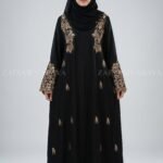 Black Front Open Abaya with Embroidery OL 0466