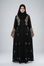 Black Front Open Abaya with Embroidery OL 0466