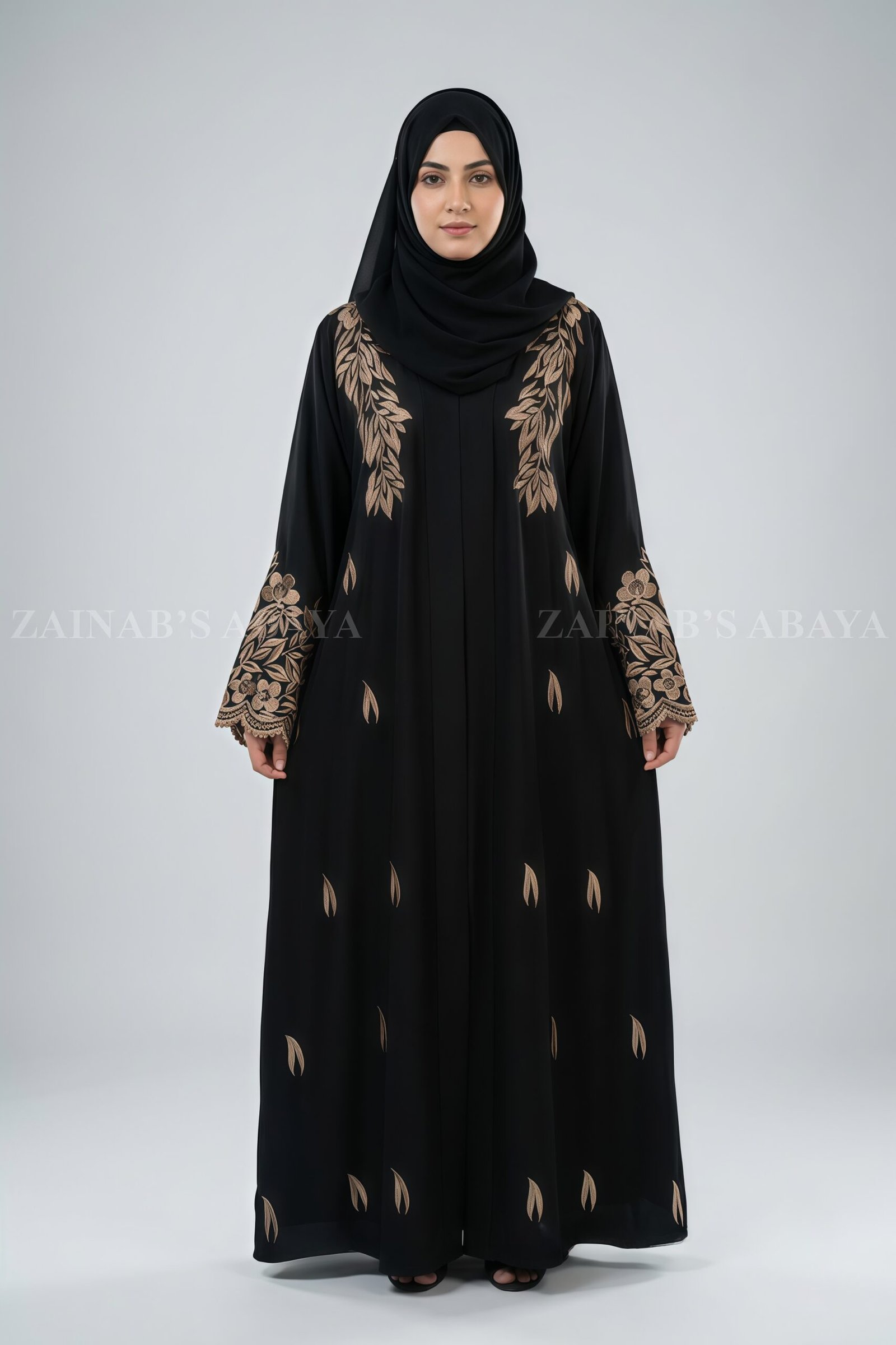 IMG_5359 Black Front Open Abaya with Embroidery OL 0466 - Image 1