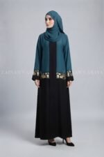 Dual Color Embroidered Front Open Abaya with a matching scarf
