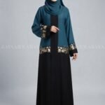 Dual Color Embroidered Front Open Abaya with a matching scarf