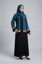 Dual Color Embroidered Front Open Abaya with a matching scarf
