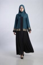 Dual Color Embroidered Front Open Abaya with a matching scarf