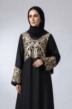 Black Embroidered Maxi Abaya with a matching scarf