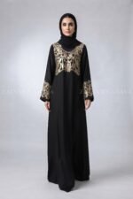 Black Embroidered Maxi Abaya with a matching scarf