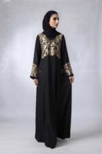 Black Embroidered Maxi Abaya with a matching scarf