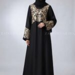 Black Embroidered Maxi Abaya with a matching scarf
