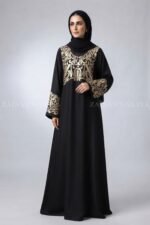 Black Embroidered Maxi Abaya with a matching scarf