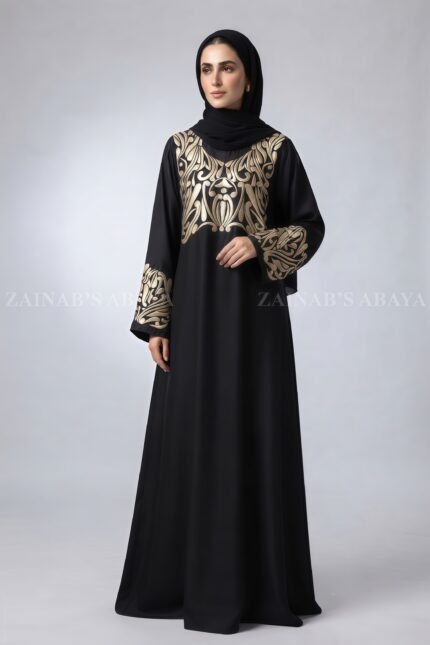 Black Embroidered Maxi Abaya with a matching scarf