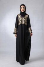 Black Embroidered Maxi Abaya with a matching scarf